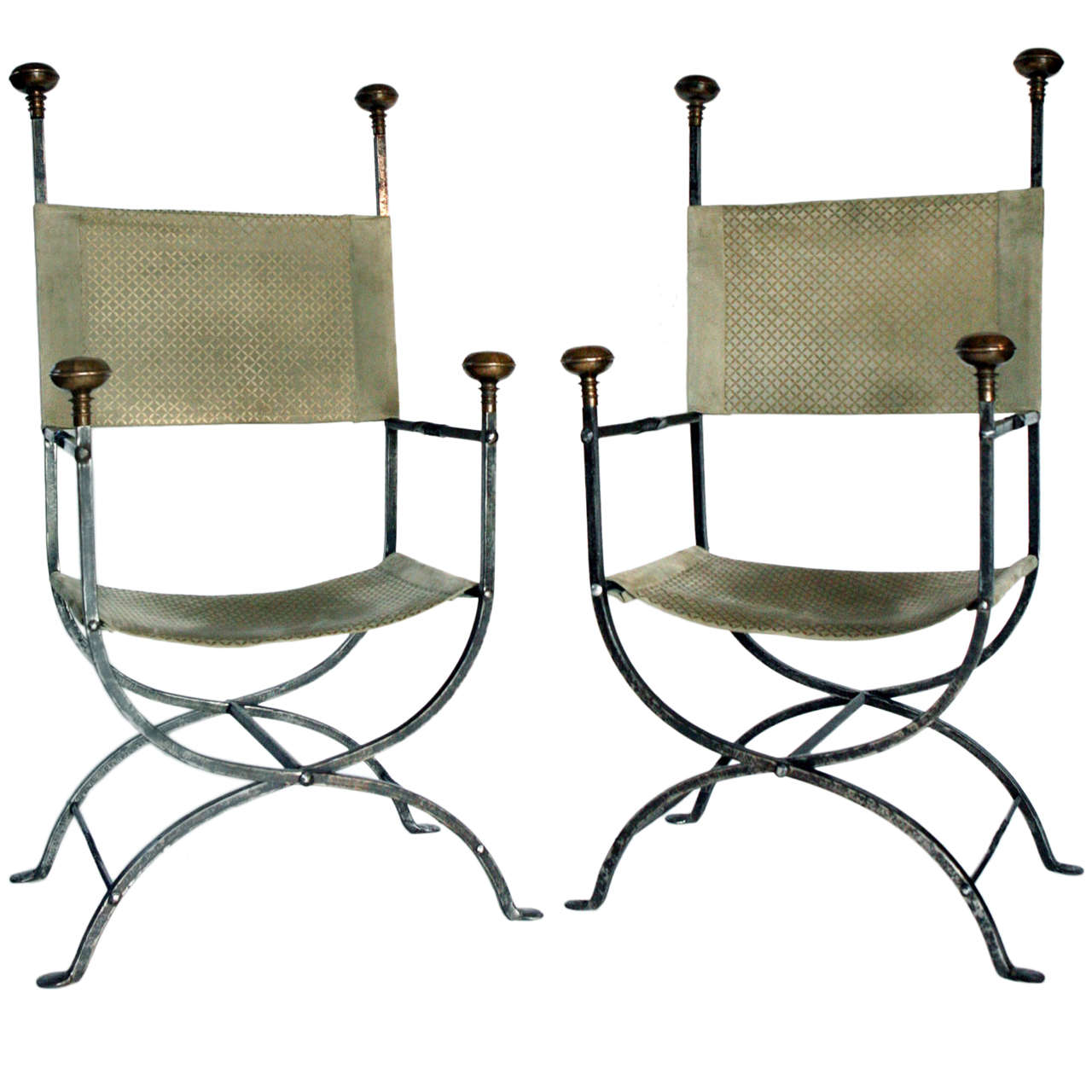 Pair of Italian Steel and Bronze Chairs For Sale