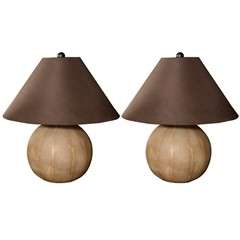 Pair of Round Faux Shagreen Lamps