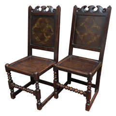 Antique Pair of Chairs, Oak Panel Back