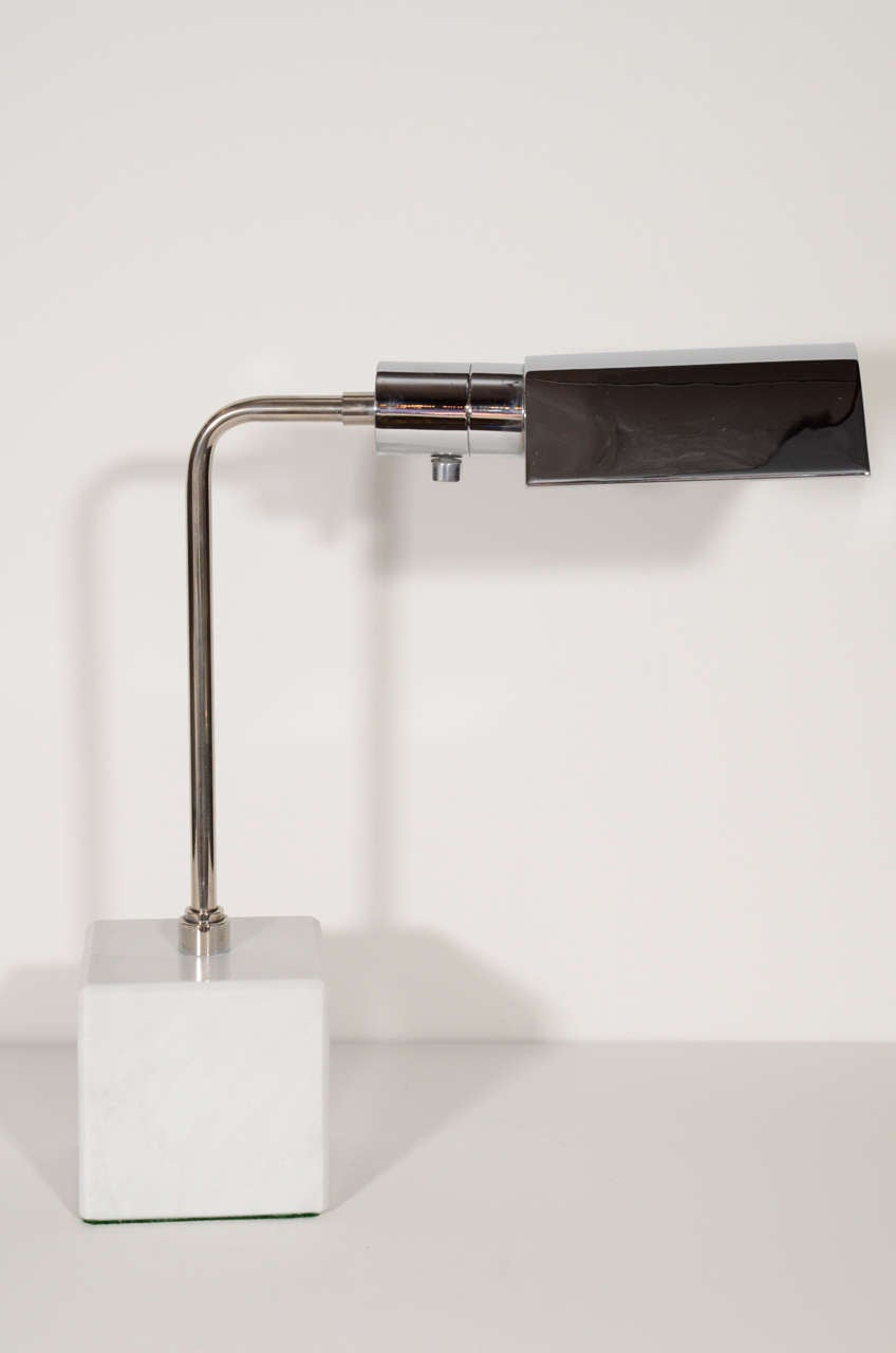 American Pair of Modernist Chrome Desk Lamps with Marble Bases Designed by Koch and Lowy