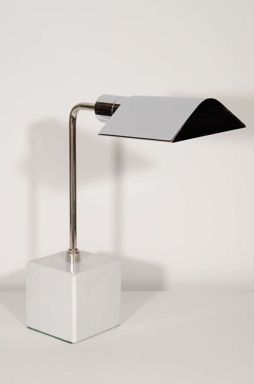 Pair of Modernist Chrome Desk Lamps with Marble Bases Designed by Koch and Lowy 1