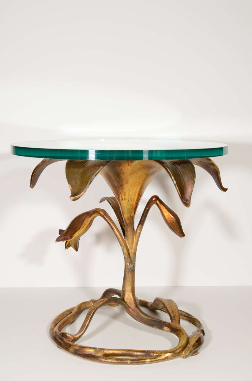 Art Nouveau Style Sculpted Lily Side Table Designed by Arthur Court In Excellent Condition In Fort Lauderdale, FL