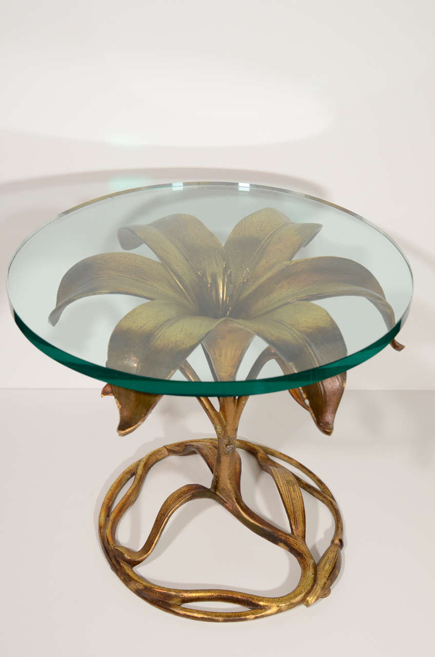 Art Nouveau Style Sculpted Lily Side Table Designed by Arthur Court 1