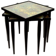 Set of Three Modernist Stacking Tables with Eglomise Mirrored Tops