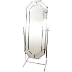 Mid Century Modern Standing Chrome Mirror Attributed to Milo Baughman