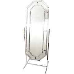 Vintage Mid Century Modern Standing Chrome Mirror Attributed to Milo Baughman