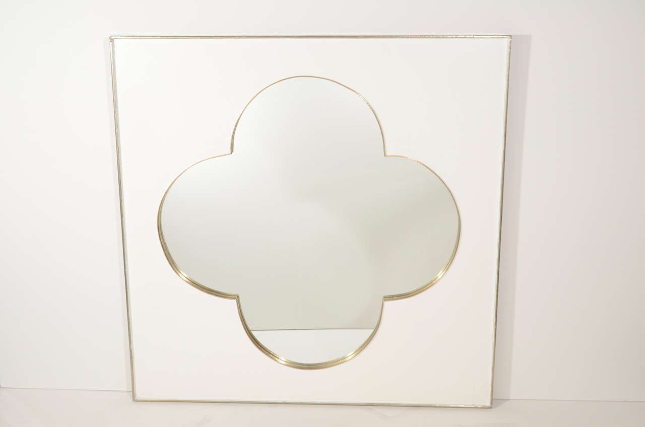 Modernist Quatrefoil Design Mirror With White Gold Leaf Details At Gorgeous Square Mirror With Ornamental Tracery Center The Is Comprised Of White Plastered Finish