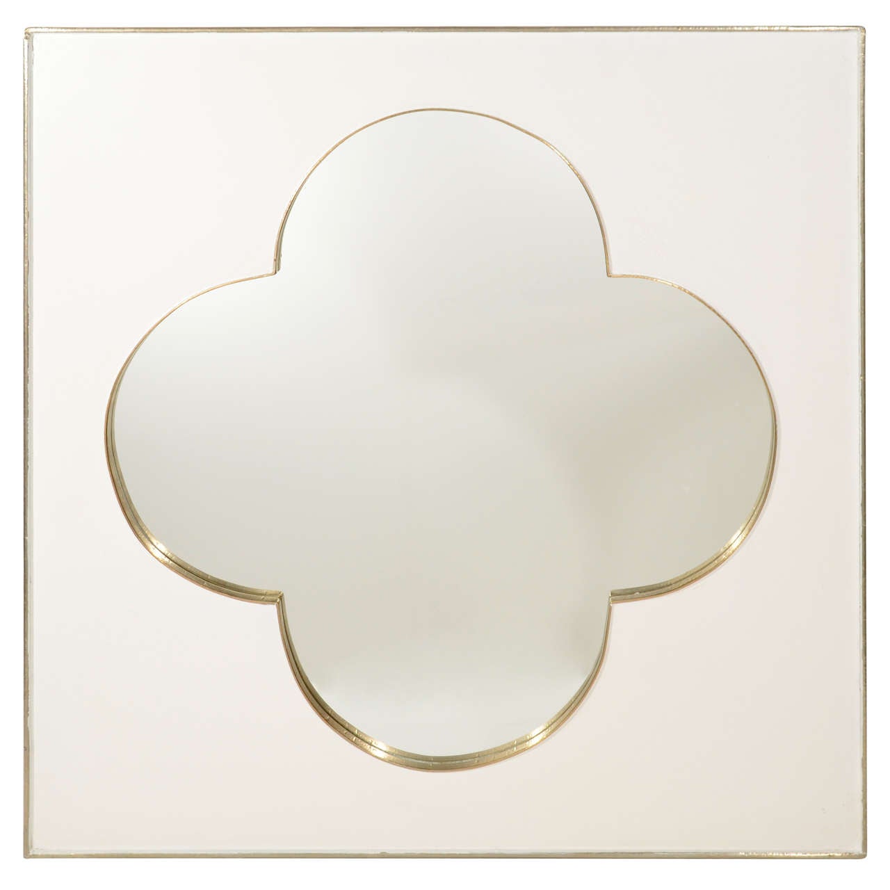 Modernist Quatrefoil Design Mirror with White Gold Leaf Details