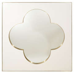 Vintage Modernist Quatrefoil Design Mirror with White Gold Leaf Details 