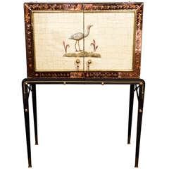 Outstanding Venetian Mirrored Cabinet with Exotic Ostrich Eggshell Fronts