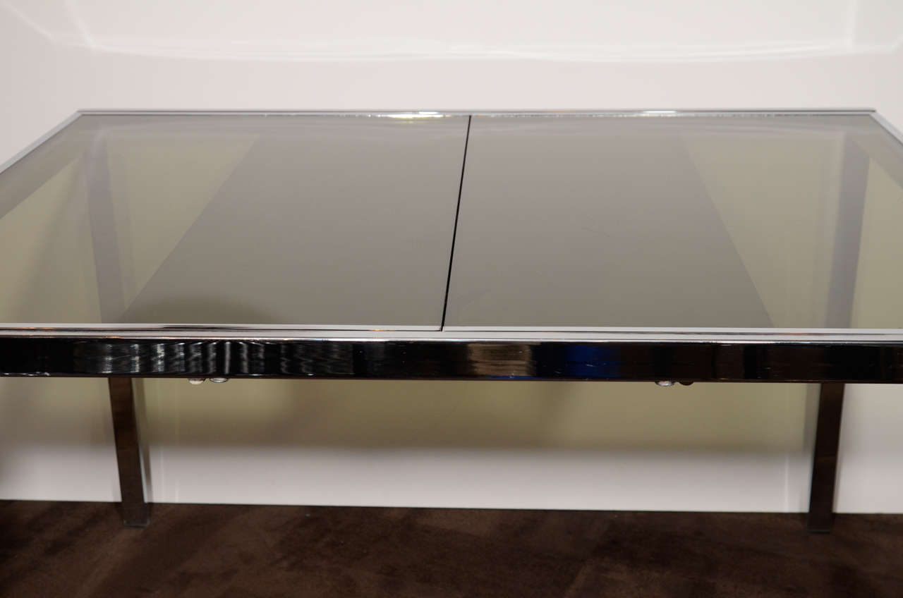 Polished Mid-Century Chrome and Grey Glass Extension Dining Table by DIA