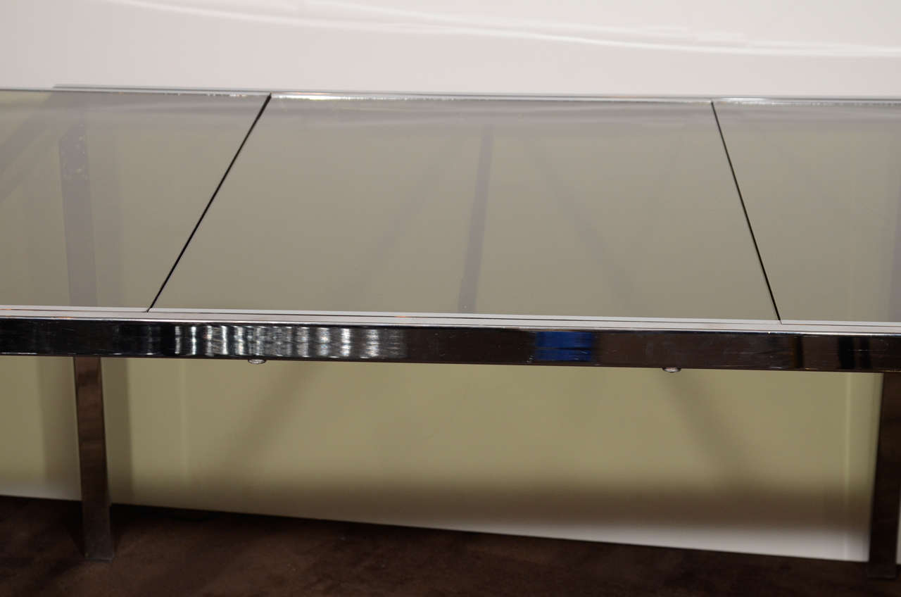 Mid-Century Chrome and Grey Glass Extension Dining Table by DIA In Good Condition In Fort Lauderdale, FL