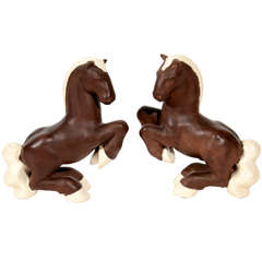 Pair of Art Deco Ceramic Rearing Horse Sculptures