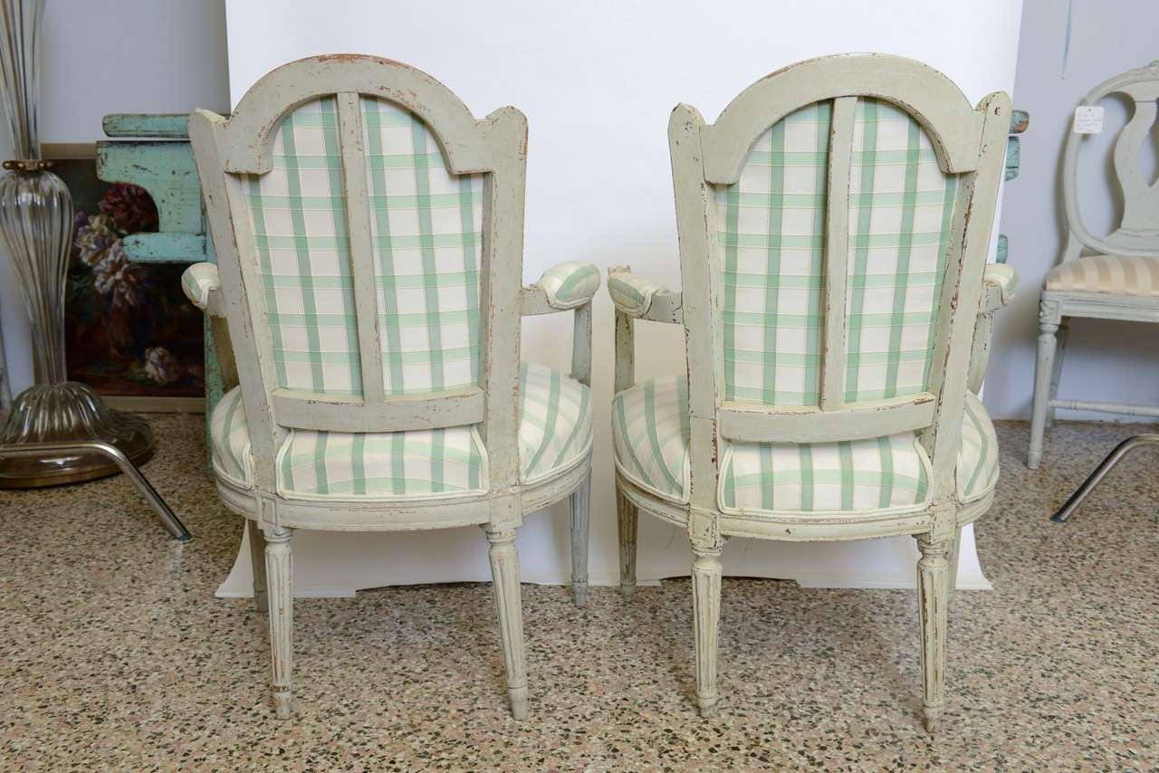 Wood 19th Century Pair of Antique Swedish Gustavian Painted Armchairs For Sale