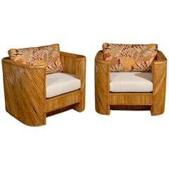 Fabulous Pair of Bamboo Club Chairs in the Style of Gabriella Crespi