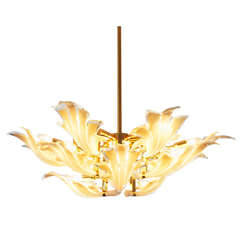 Organic Brass Chandelier With Glass Flower Leaves