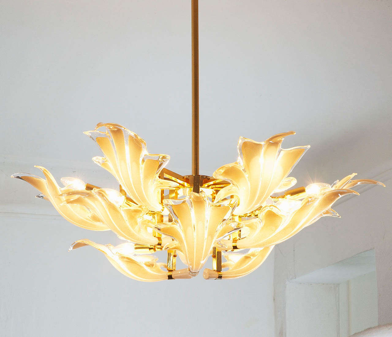 Organic Brass Chandelier With Glass Flower Leaves For Sale at 1stDibs