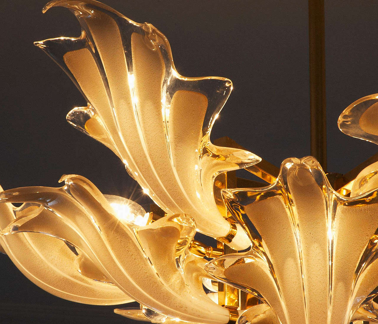 Organic Brass Chandelier With Glass Flower Leaves For Sale at 1stDibs