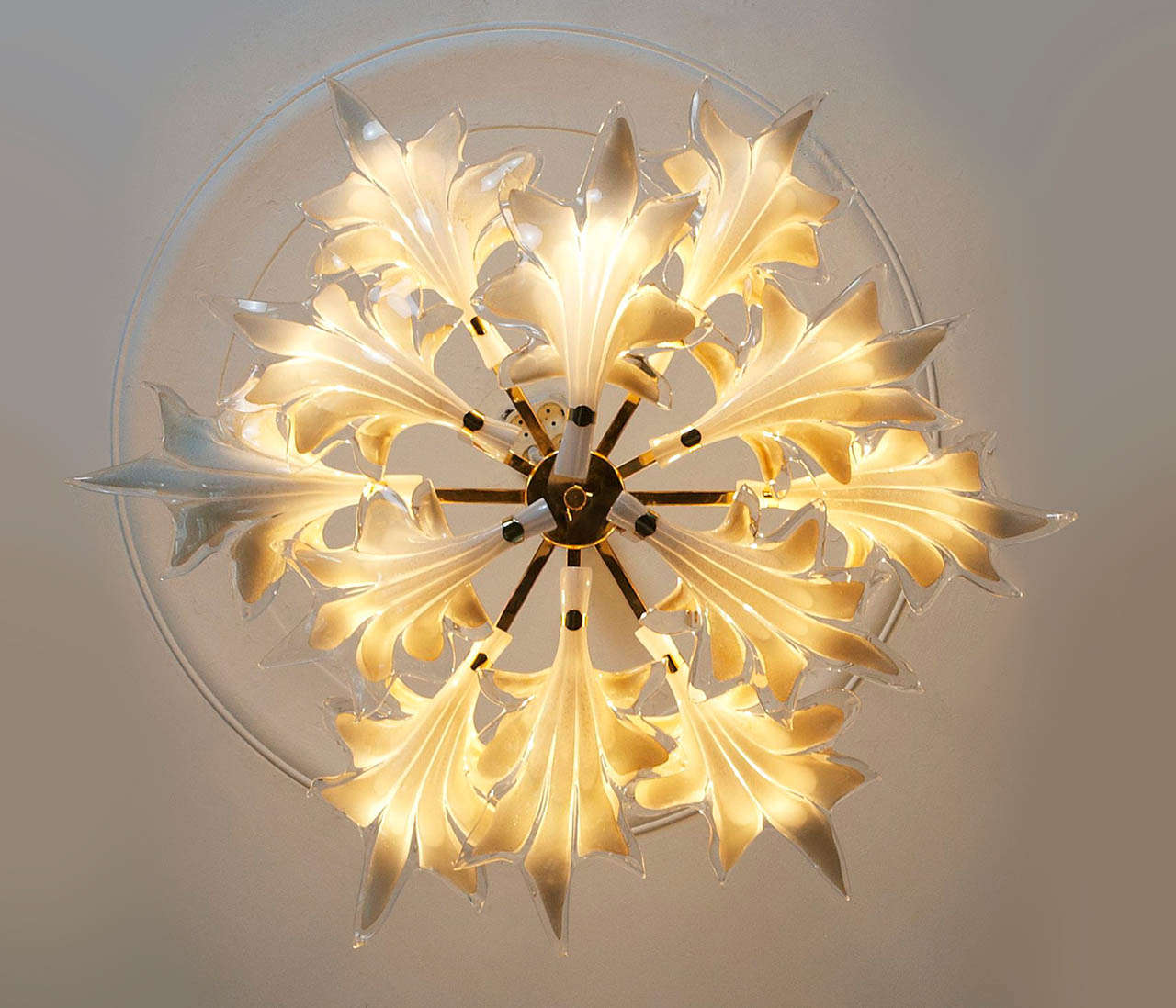 Organic Brass Chandelier With Glass Flower Leaves For Sale at 1stDibs