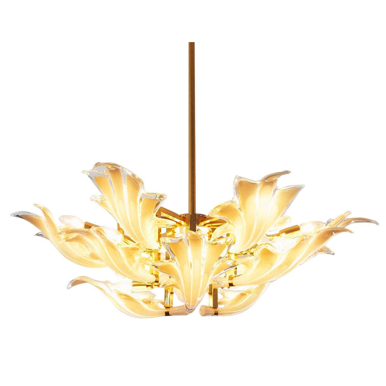 Organic Brass Chandelier With Glass Flower Leaves For Sale at 1stDibs