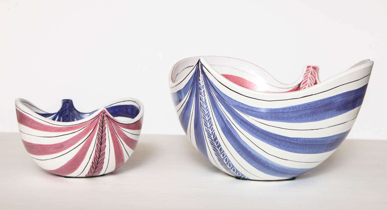 Mid-Century Modern Ceramics by Stig Lindberg, Scandinavian, Mid-Century, Red, Blue and White