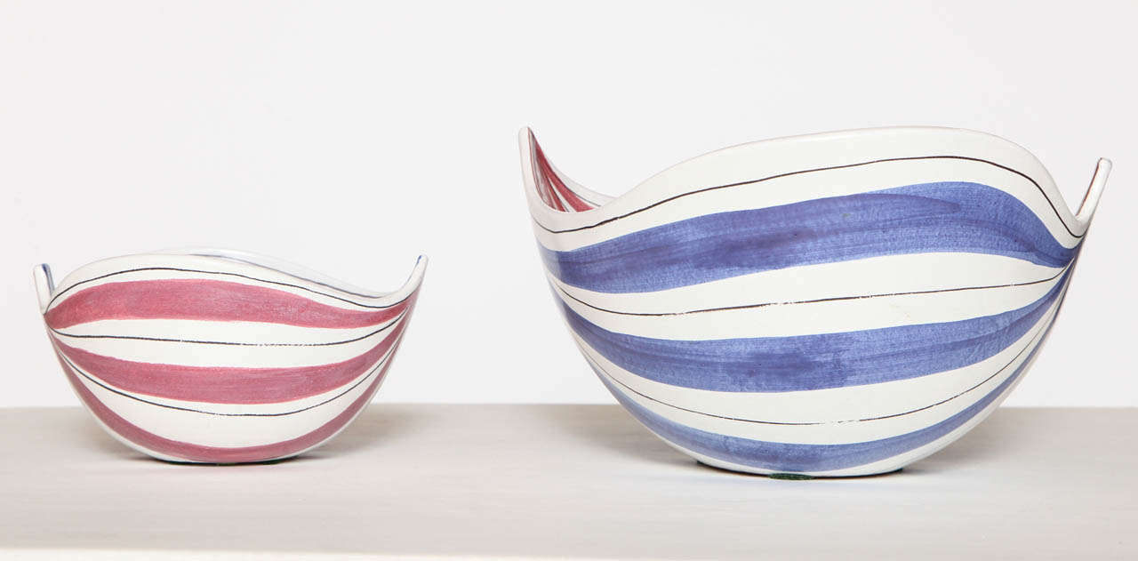 Mid-20th Century Ceramics by Stig Lindberg, Scandinavian, Mid-Century, Red, Blue and White