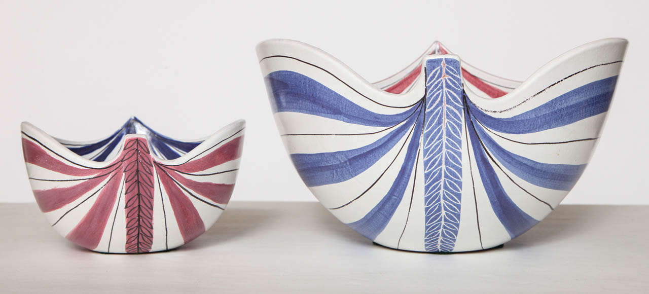 Faience Ceramics by Stig Lindberg, Scandinavian, Mid-Century, Red, Blue and White