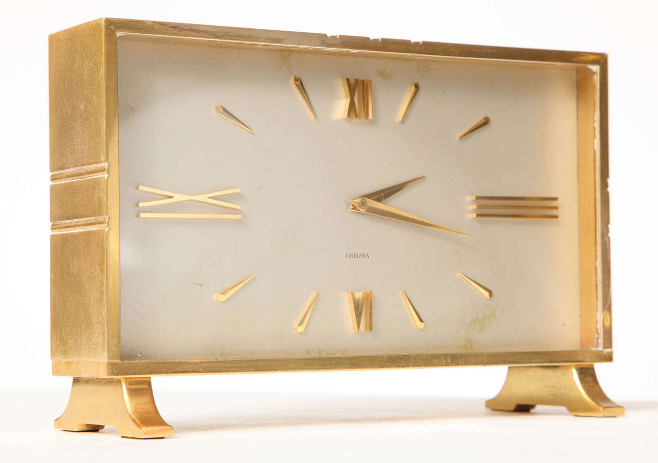 Mid-Century Modern Brass Desk Clock