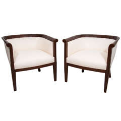 Pair of French Art Deco Mahogany Chairs with Curved Backs, circa 1940s