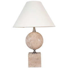 Travertine and Metal Geometric Table Lamp, France, circa 1970s 12