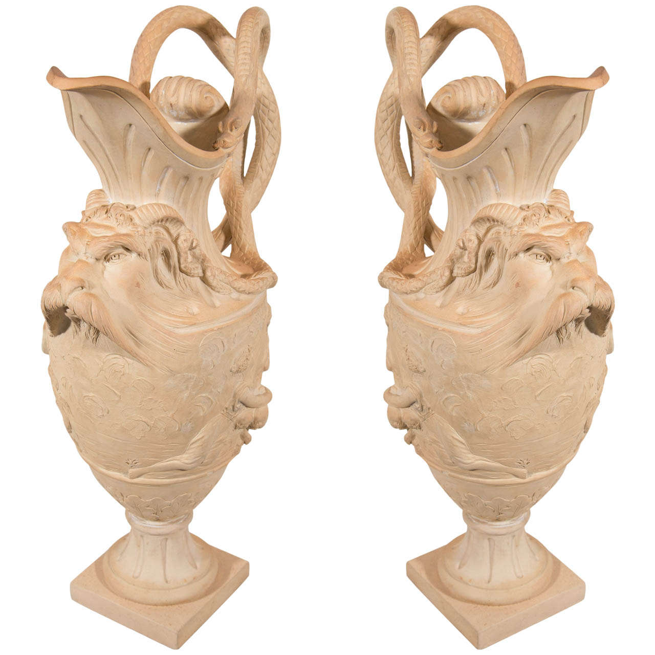 Antique Pair Terracotta Ewers Made in England circa 1820