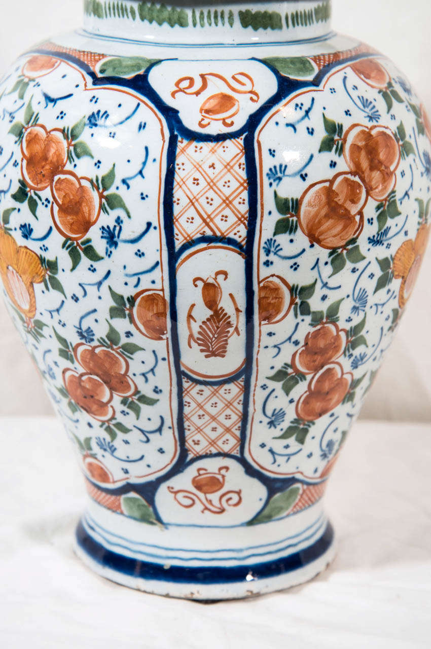 A Pair of Dutch Delft Polychrome Covered Jars 3