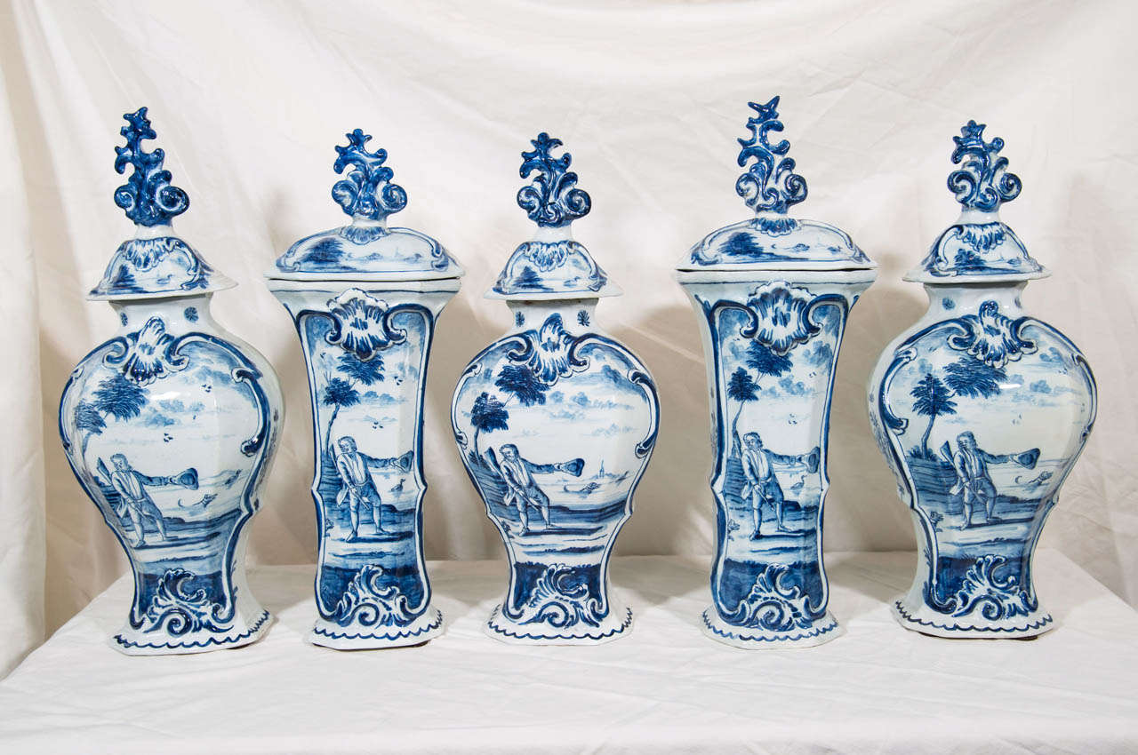 Five-Piece Blue and White Delft Garniture 1