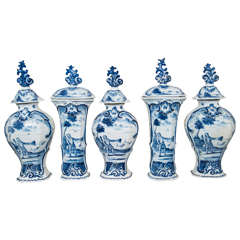 Five-Piece Blue and White Delft Garniture