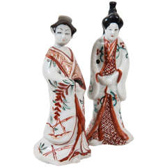 Antique A Pair of 18th Century Japanese Figures of a Man and Woman