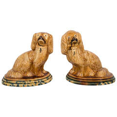 Antique Pair of Scottish Pottery Spaniels 