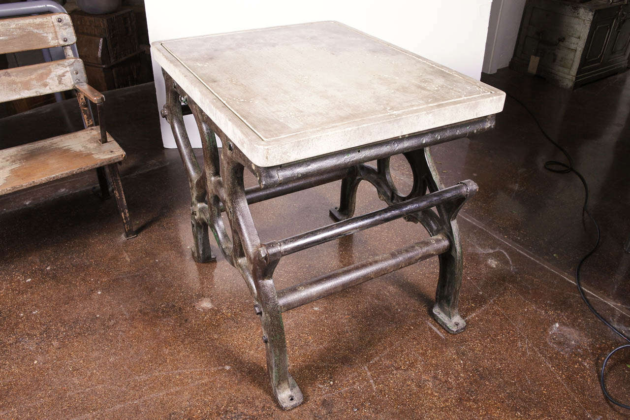 Unusual Machine Base Cast Iron Base with Limestone Top, circa 1950 1