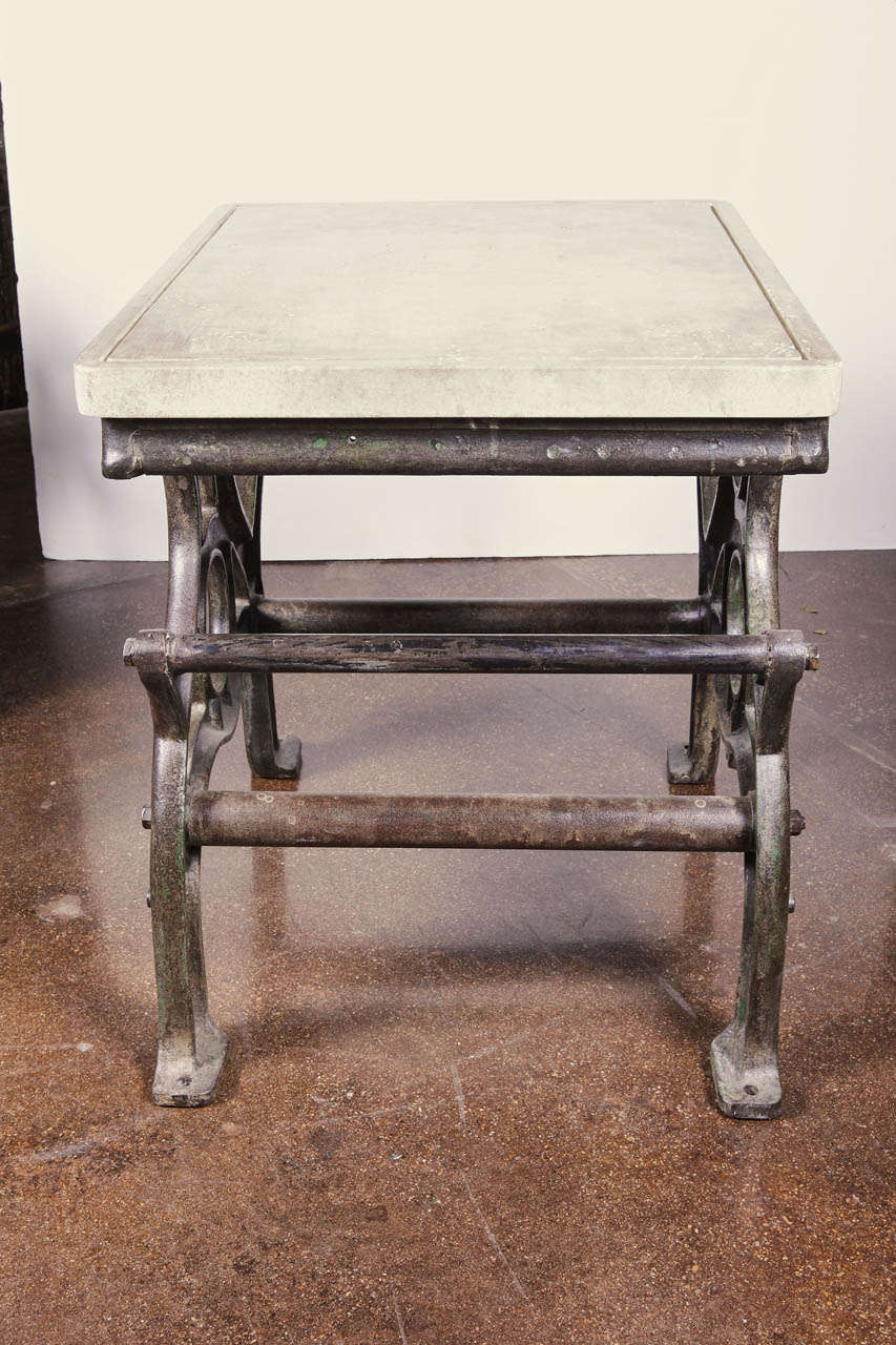 Unusual Machine Base Cast Iron Base with Limestone Top, circa 1950 2