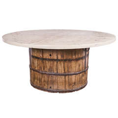 Antique French Elm Barrel with Limestone Top as Dining Table