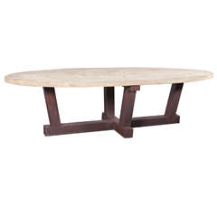 Transitional Style Oval Top Aged Oak Table