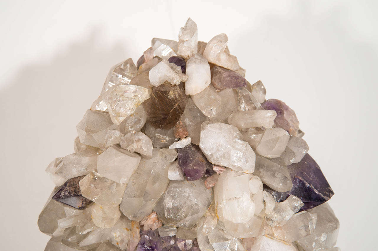 Late 20th Century Vintage Rock Crystal and Amethyst Quartz Double-Sided Lamp For Sale