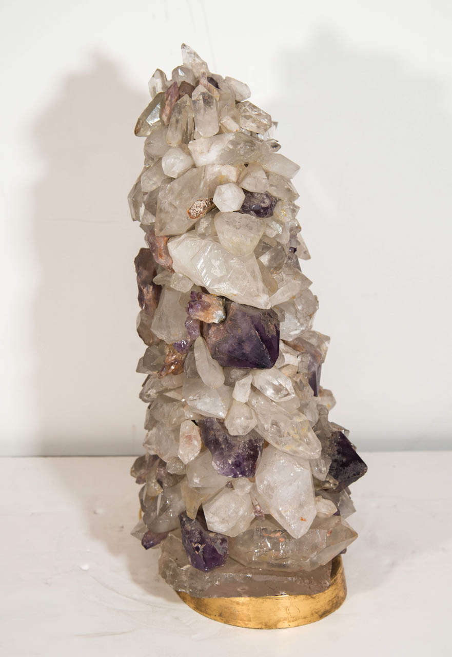 Vintage Rock Crystal and Amethyst Quartz Double-Sided Lamp For Sale 1
