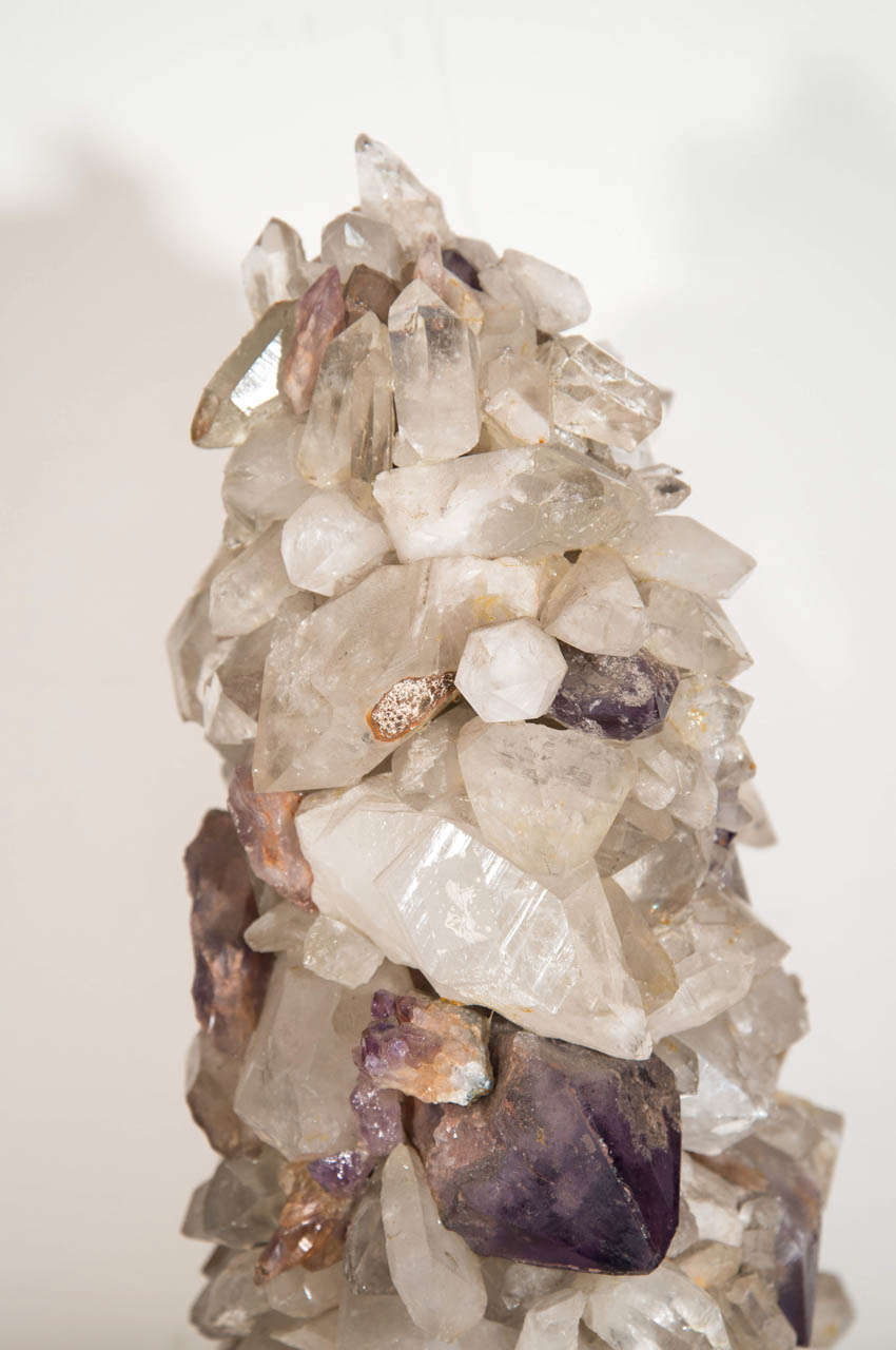 Vintage Rock Crystal and Amethyst Quartz Double-Sided Lamp For Sale 2