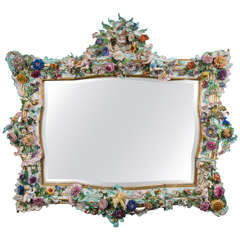 A Highly Important Antique German Meissen Porcelain Figural Mirror, 19th Century