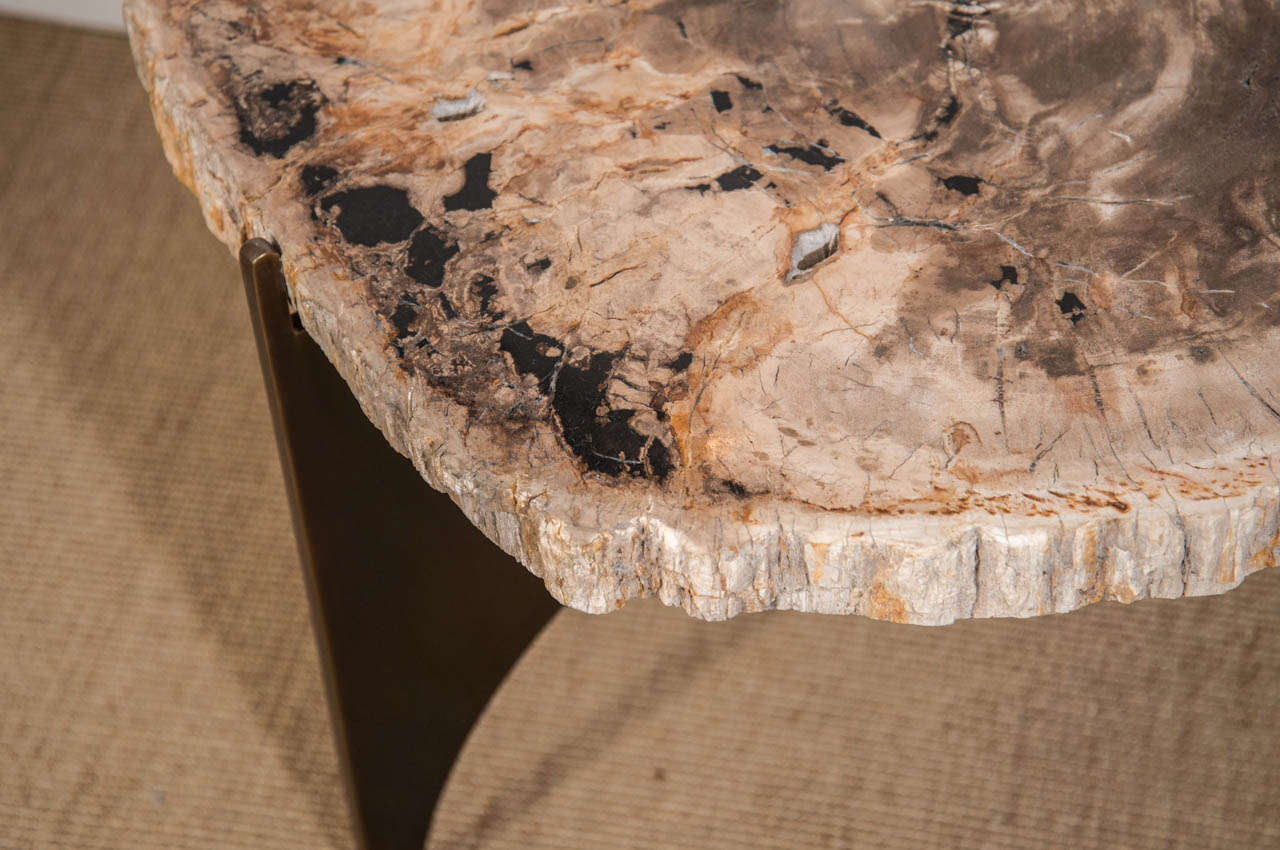 Contemporary Grey Petrified Wood and Antique Bronze Occasional Table, Designed by Eric Appel For Sale