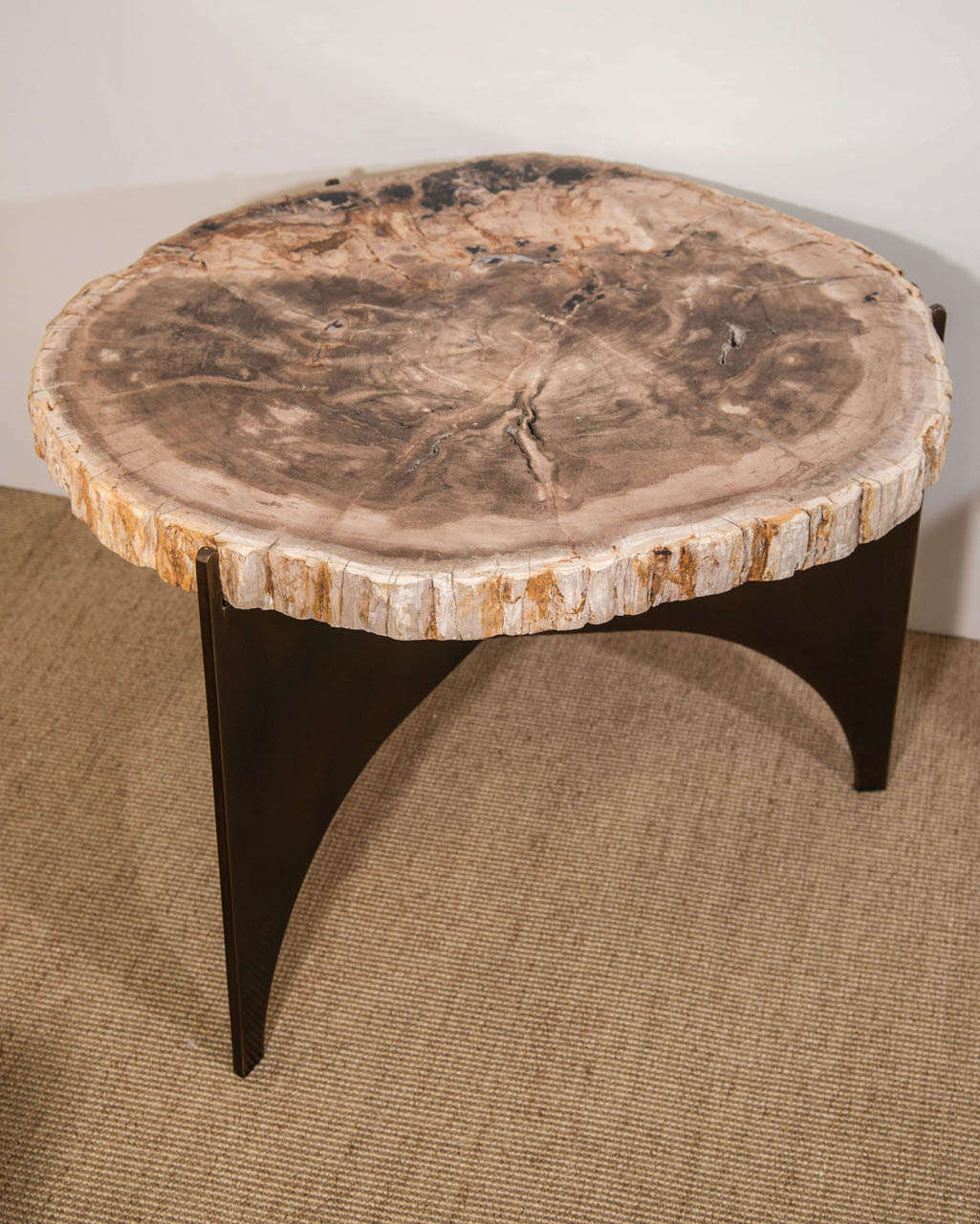 Grey Petrified Wood and Antique Bronze Occasional Table, Designed by Eric Appel For Sale 1