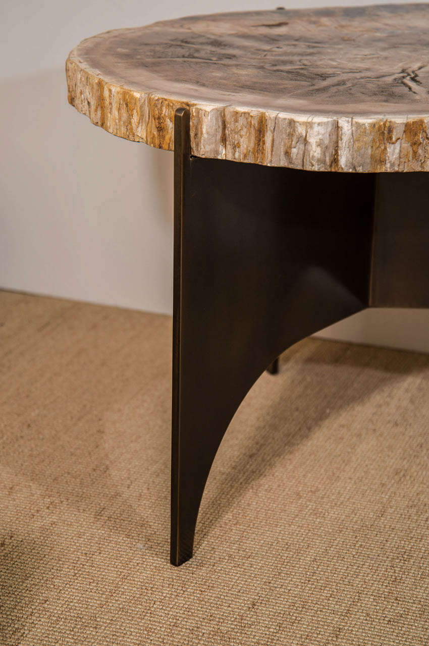 Grey Petrified Wood and Antique Bronze Occasional Table, Designed by Eric Appel For Sale 4