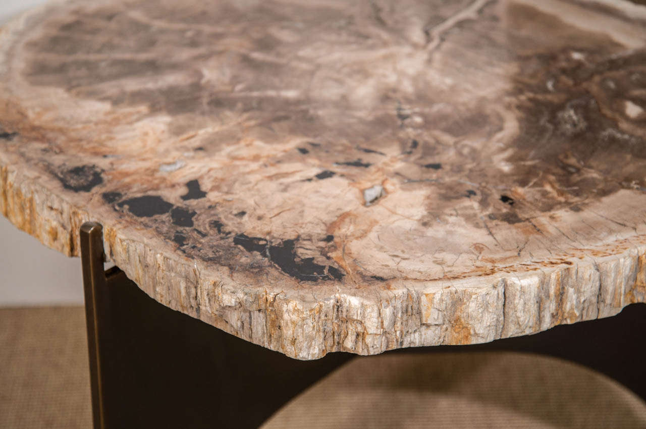 Grey Petrified Wood and Antique Bronze Occasional Table, Designed by Eric Appel For Sale 5