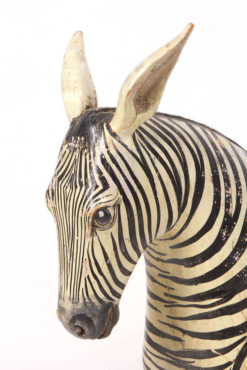 Pair Carved and Painted Zebras In Good Condition In New York, NY