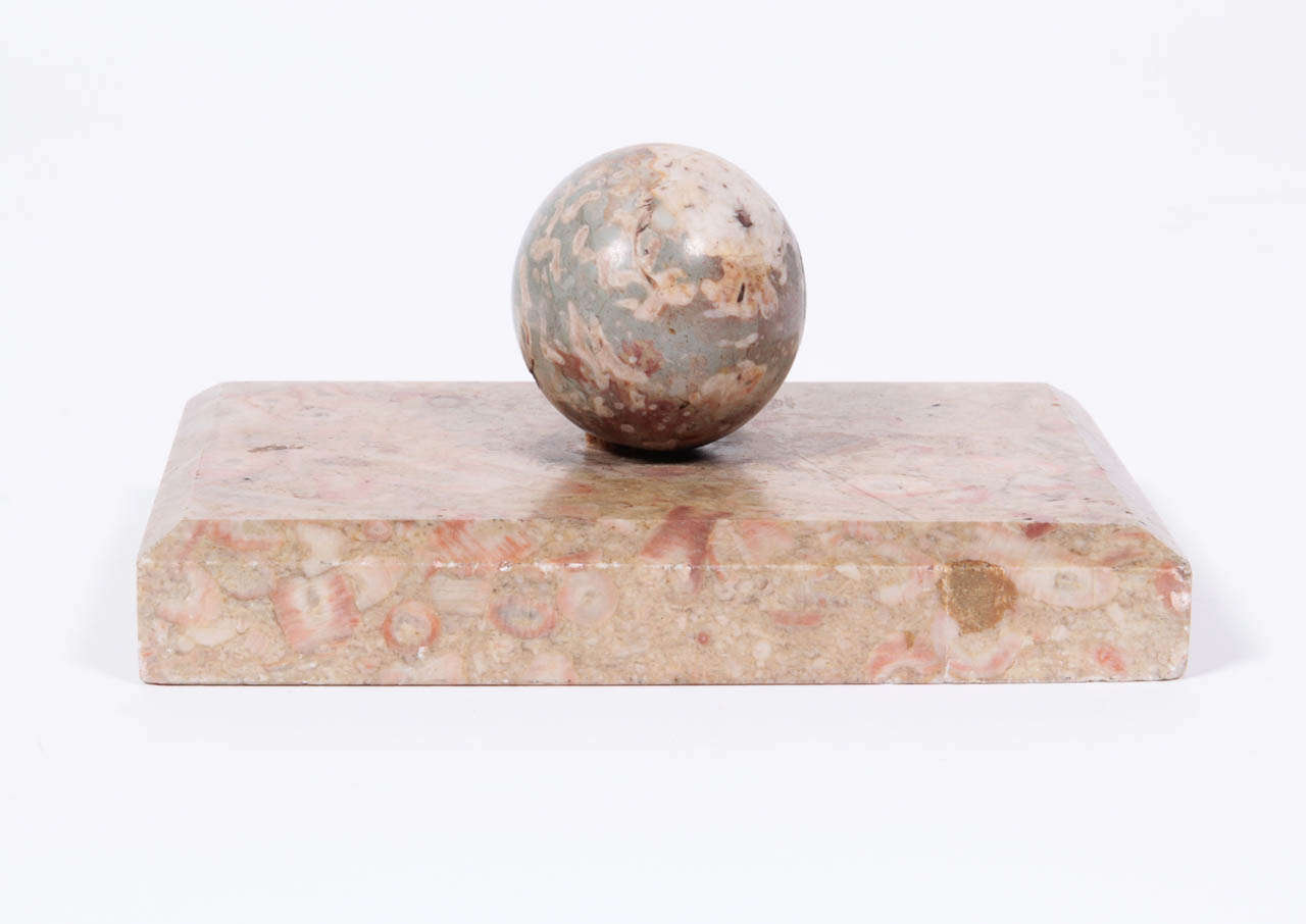 Swedish Karlso stone paperweight, Circa 1930s, rectangular plinth with a ball finial. Stora Karlso, Swedish Island in the Baltic Sea.